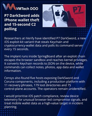 P7 DarkSword expands iOS theft tools with wallet extraction and remote commands