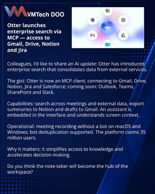Otter pokreće korporativnu pretragu preko MCP — pristup Gmailu, Driveu, Notionu i Jira-i