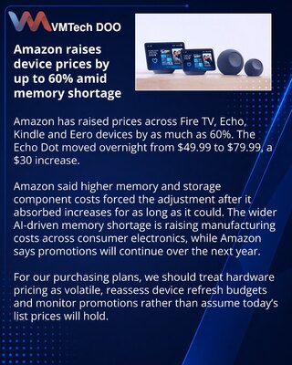 Amazon raises Echo, Kindle and Fire TV prices as memory costs climb