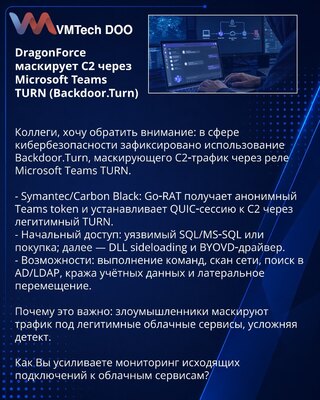 DragonForce maskira C2 preko Microsoft Teams TURN (Backdoor.Turn)