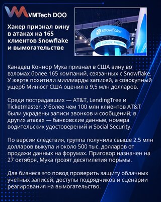 Коннор Мука признал вину во взломах более 165 клиентов Snowflake