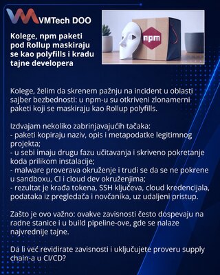 Kolege, npm paketi pod Rollup maskiraju se kao polyfills i kradu tajne developera