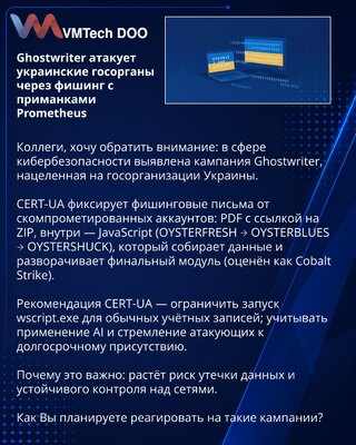 Ghostwriter атакует украинские госорганы через фишинг с приманками Prometheus