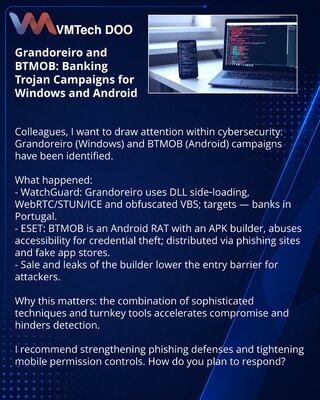 Grandoreiro и BTMOB: кампании банковских троянов для Windows и Android