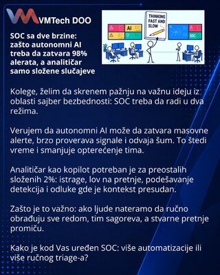 SOC sa dve brzine: zašto autonomni AI treba da zatvara 98% alerata, a analitičar samo složene slučajeve