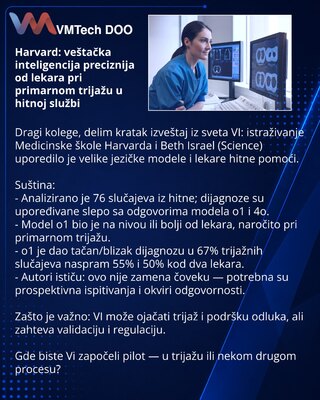 Harvard: veštačka inteligencija preciznija od lekara pri primarnom trijažu u hitnoj službi