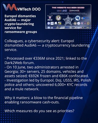 Europol likvidirao AudiA6 — veliki servis za pranje kriptovaluta za ransomware grupe