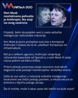 Elon Musk neočekivano pohvalio je Anthropic: šta stoji iza ovog zaokreta