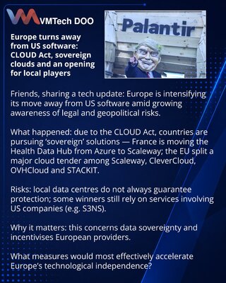 Evropa se odriče američkog softvera: CLOUD Act, suvereni oblaci i šansa za lokalne igrače