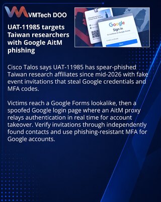 UAT-11985 атакует исследовательские организации Тайваня через Google AitM