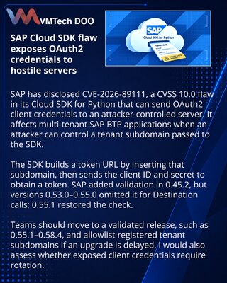 SAP исправила критическую утечку OAuth2-учётных данных в Python SDK