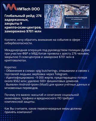 Глобальный рейд: 276 задержанных, закрыты 9 крипто‑скэм‑центров, заморожено $701 млн