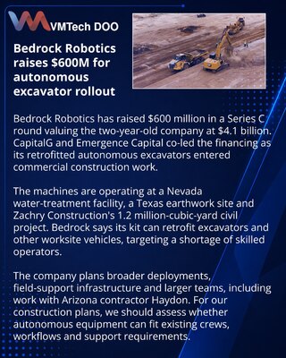 Bedrock Robotics secures $600 million for autonomous excavators