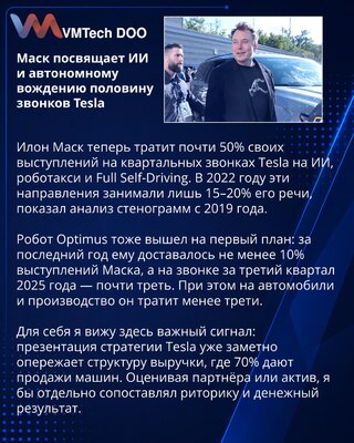 ИИ, роботакси и Optimus заняли почти половину выступлений Илона Маска