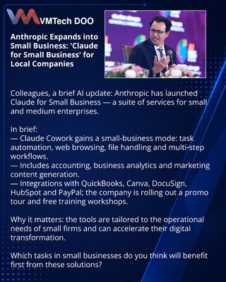 Anthropic выходит на малый бизнес: Claude for Small Business для локальных компаний