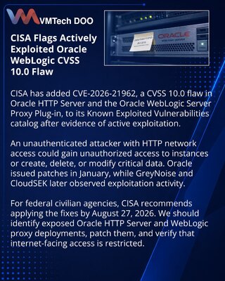 CISA beleži aktivne napade na kritični propust u Oracle WebLogicu