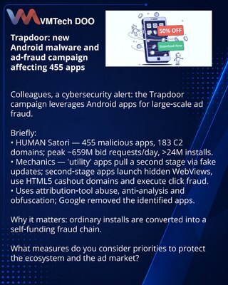 Trapdoor: new Android malware and ad‑fraud campaign affecting 455 apps