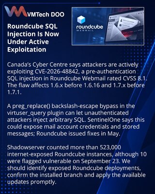 Active Exploitation Reported for Roundcube Pre-Auth SQL Injection