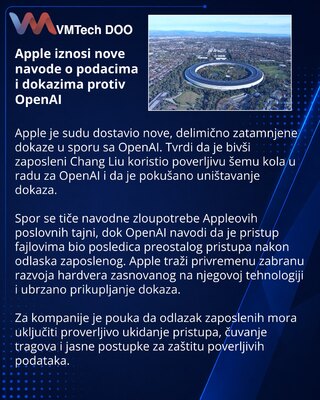 Apple proširuje navode o navodnom korišćenju tajni u OpenAI