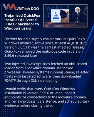 QuickFox устранила заражение Windows-установщика бэкдором FDMTP