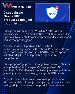 Cisco zakrpe za kritični root propust u Nexus 9000 uređajima
