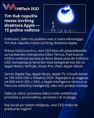 Tim Kuk napušta mesto izvršnog direktora Apple — 15 godina vođstva