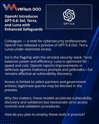 OpenAI je predstavio GPT‑5.6 Sol, Terra i Luna sa pojačanim bezbednosnim merama