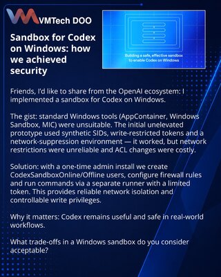 Sandbox za Codex na Windows: kako smo osigurali bezbednost