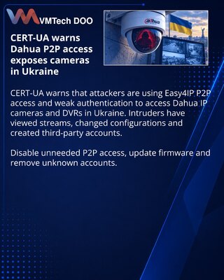 CERT-UA предупредила о захвате камер Dahua через Easy4IP