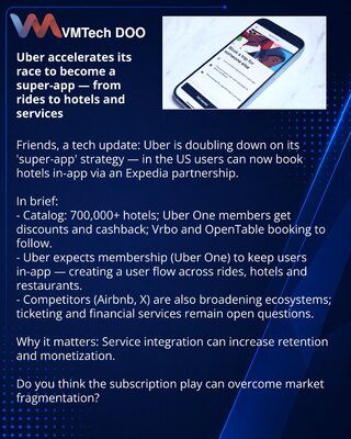 Uber ubrzava u trci za superaplikacijom — od vožnji do hotela i servisa