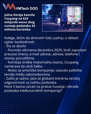 Južna Koreja kaznila Coupang na 624 milijarde wona zbog curenja podataka 34 miliona korisnika