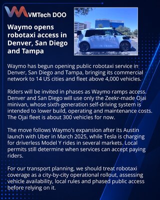 Waymo otvorio robotaksi uslugu u tri nova američka grada