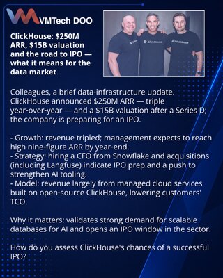 ClickHouse: $250M ARR, $15B valuation and the road to IPO — what it means for the data market