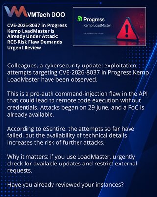 CVE-2026-8037 u Progress Kemp LoadMasteru se već napada: ranjivost sa RCE rizikom zahteva hitnu proveru