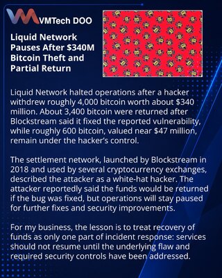 Liquid Network pauzirao rad posle krađe 4.000 bitkoina