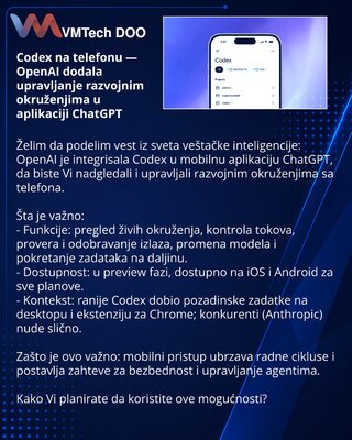 Codex na telefonu — OpenAI dodala upravljanje razvojnim okruženjima u aplikaciji ChatGPT