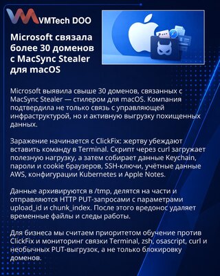 Microsoft выявила более 30 доменов инфраструктуры стилера MacSync