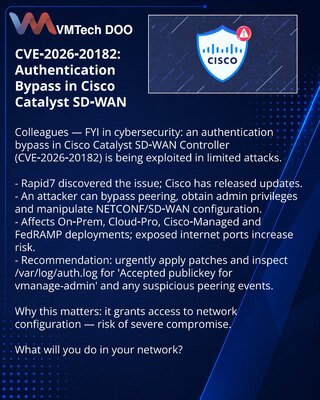CVE‑2026‑20182: обход аутентификации в Cisco Catalyst SD‑WAN