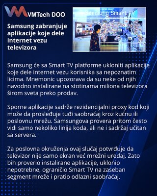 Samsung uklanja aplikacije koje televizore uključuju u proxy mreže