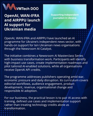 OpenAI, WAN-IFRA and AIRPPU launch AI programme for Ukrainian publishers