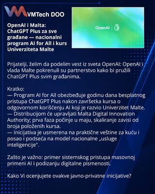 OpenAI i Malta: ChatGPT Plus za sve građane — nacionalni program AI for All i kurs Univerziteta Malte
