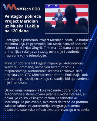 Pentagon pokreće Project Meridian uz Muska i Lakija
