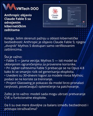 Anthropic objavio Claude Fable 5 sa odvojenim kibernetičkim zaštitama