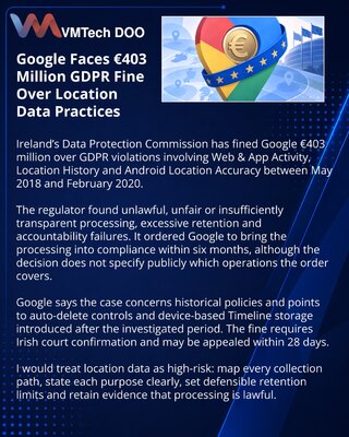 Google получила штраф €403 млн за нарушения GDPR при работе с геоданными