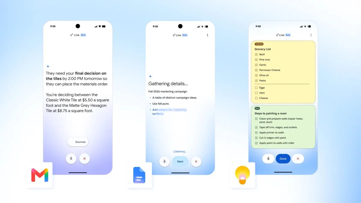 Google brings conversational Gemini voice features to Gmail, Docs and Keep