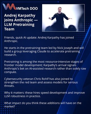 Andrej Karpathy joins Anthropic — LLM Pretraining Team