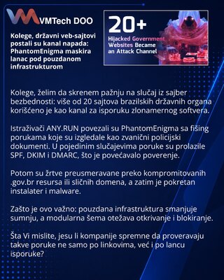Kolege, državni veb-sajtovi postali su kanal napada: PhantomEnigma maskira lanac pod pouzdanom infrastrukturom