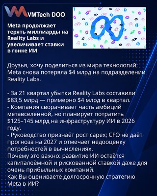 Meta продолжает терять миллиарды на Reality Labs и увеличивает ставки в гонке ИИ