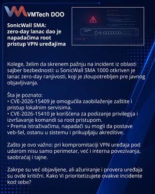 SonicWall SMA: zero-day lanac dao je napadačima root pristup VPN uređajima