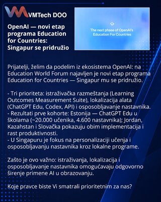 OpenAI — novi etap programa Education for Countries: Singapur se pridružio